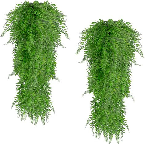 Rybtd 2 plantas colgantes artificiales de helecho, 80 cm, resistentes a los rayos UV, plantas artificiales de hiedra falsas, decoración para interiores y exteriores