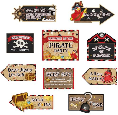 WERNNSAI Pirate Party Decorations - 10 PCS Pirate Birthday Party Banner Welcome Sign for Boy Kids Birthday Party Treasure Pirate Party Supplies Wall Yard Backdrop Decoration Fun Sign