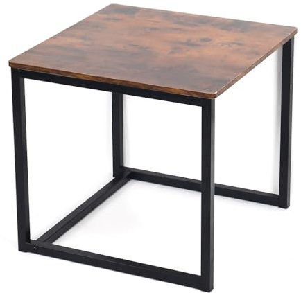 BAOYOUNI Beistelltisch Quadratisch, Couchtisch klein, Holzoptik Sofatisch mit Metallgestell, Stauraum für Wohnzimmer, Schlafzimmer, Büro, Arbeitszimmer, 50 x 50 x 47cm, Vintagebraun und Schwarz