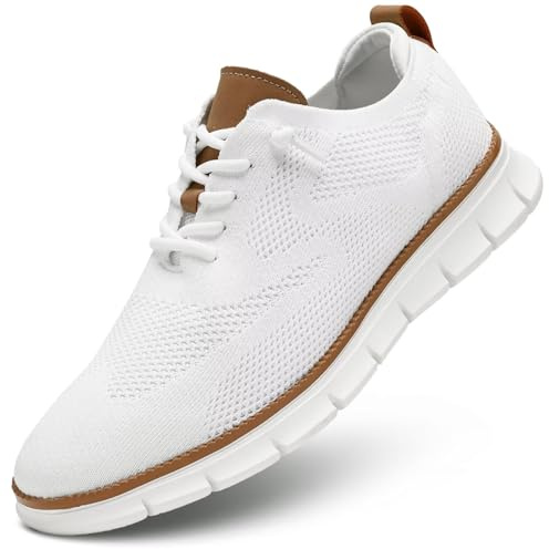 Men's Mesh Casual Sneakers Lightweight Breathable Dress Shoes Comfortable Walking Soft Sole Oxford Shoes Trainers for Men White