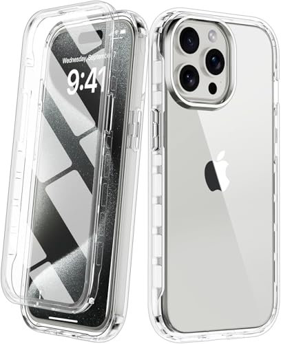 NWNK13 For iPhone 16 Pro - 6.3'' inch Case Crystal Clear Slim Fit Front & Back 360° Case Built-in Screen Protector Transparent Full Body Silicone Gel Mobile Phone Cover