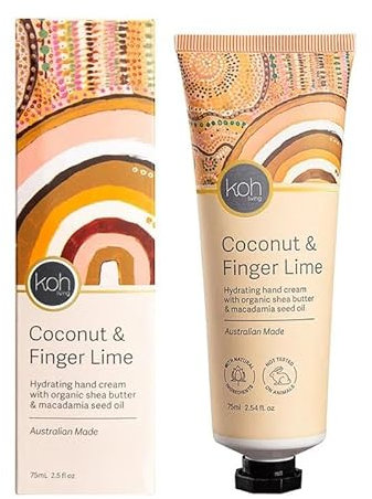 Koh Living Aboriginal Coconut & Finger Lime Hand Cream (Australian Made) / pflegende feuchtigkeitsspendende Handcreme mit Sheabutter und erfrischendem Duft australischer Fingerlimette & Kokos, 75 ml
