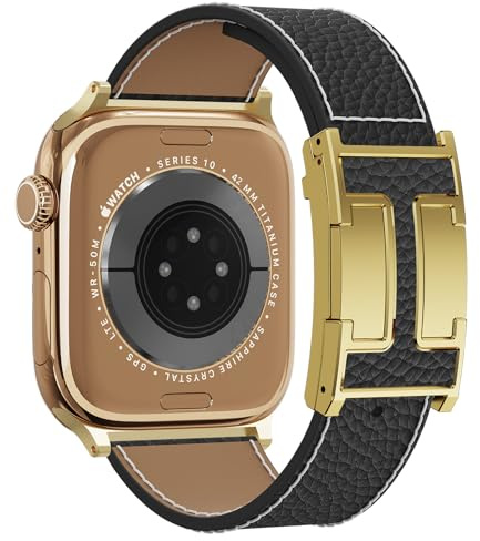 Magnetisches Lederarmband kompatibel mit Apple Watch Ultra Strap 49 46 45 44 42 41 40 38 mm, Designer-Ersatzarmband für Männer und Frauen, iWatch Ultra 2/Ultra/SE/Serie 10/9/8/7/6/5/4/3 /2/8
