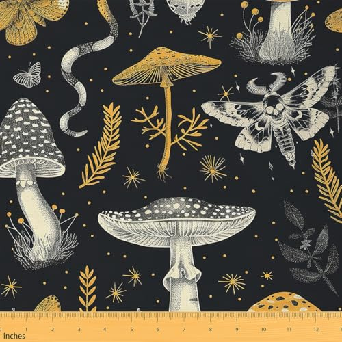 Loussiesd Boho Stoff 92x150cm für Stühle Pilz Stoff Meterware Outdoor für DIY Nähmuster Handwerk Death Moth Wasserdichter Patchwork Stoffe Snake Polsterstoff für Handgemachten Quilten Bohemian