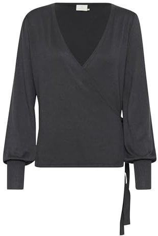 KAFFE Strickjacke KAanno Damen Strikjacke Langarm Wrap Cardigan Wickeljacke S, Black Oyster S