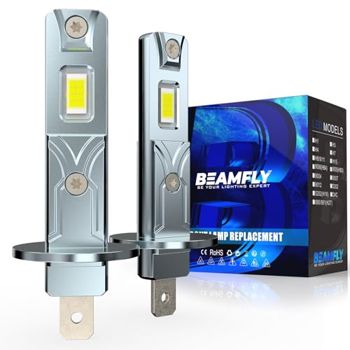 BEAMFLY Ampoules LED H1, 100W 20000LM, Lumière Blanche 6500K, Kit pour Voiture et Moto, Feux de Route et Croisement 12V, Remplacement Halogène 1:1, Installation Facile Plug and Play, Lot de 2