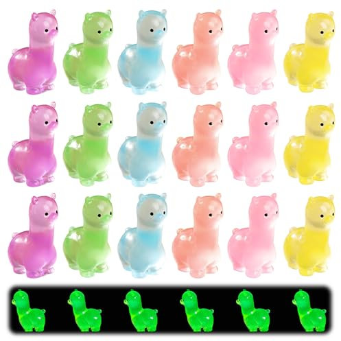 Keboyoe 18 Piezas Mini Alpaca Luminosas de Resina Estatua Luminosa de Alpacas Mini Figuras Alpaca Luminoso mini alpacas de Resina Luminiscente para Jardines en Miniatura,Plantas en Macetas,DIY Decorar