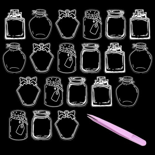 Transparente Lesezeichen Getrocknete Blumen, 20 Stück Buchmarkierungen Kinder, DIY Hausgemachte Glaswaren Aufkleber Bookmark mit Pinzette, Glasflasche Wunschflasche Aufklebern