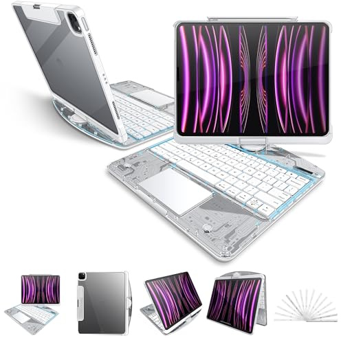molosicars Tastaturhülle für iPad 10. Generation 11 Zoll & A16 2025 – Schutzhülle mit Stifthalter, 7-farbige Hintergrundbeleuchtung, kabellose Tastatur, 360° drehbarer Ständer und technisches Design