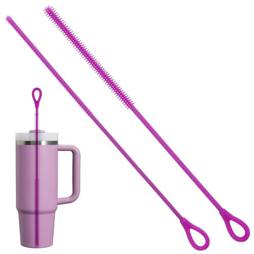 2 Stück Silikon Strohhalm Reinigungsbürste, 9.84in wiederverwendbarer Flaschenbürste mit Biegbarem Stahlkern, Weiche Strohhalm Bürste zum Reinigen von Glashalmen, strohhalme plastik, 9mm&6mm (Lila)