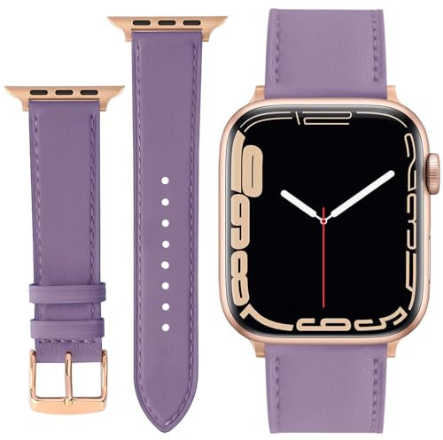 ONET8O Leather Strap Compatible with Apple Watch 38mm 40mm 41mm Replacement Genuine Leather Bands for iWatch Series Women and Men Watch Wristband (38mm 40mm 41mm) Lavender