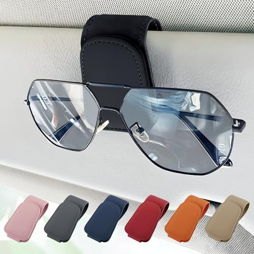 Sunglasses Holder for Car Sun Visor, Sunglass Holder for Car, Magnetic Leather Eyeglass Holders, Eyeglasses Hanger Ticket Card Clip, Universal Sunglass Holders, Car Accessories for Women (Black)