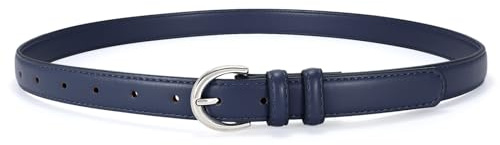 JASGOOD Ceinture Femme Cuir pour Jeans Pantalons Ceinture Fine Tendance pour Robes avec Boucle à Ardillon Simple,Bleu Marine,Taille 77-92 cm(Longueur 110 cm)