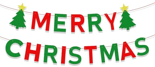 ALEGRE® Merry Christmas Girlande, Glitzer Weihnachten Deko Weihnachtsbaum Banner, Merry Christmas Deko Weihnachtsdeko Girlande, Weihnachtsgirlande für Neues Jahr Silvester, Weihnachten Party Zubehör