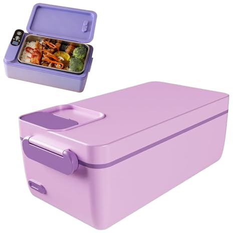 Gamelle Chauffante Avec Batterie Sans Fil, Boite Lunch Chauffante Rapide 40w 1L électrique Acier Inoxydable Boîte Repas Amovible Pour Bureau, école, Voyage,Voiture, Avec Sac Isotherme (Violet)
