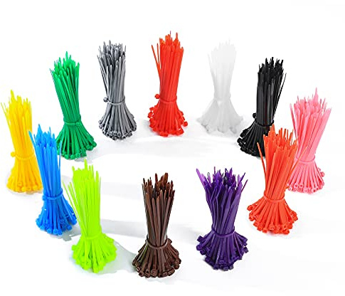1200 Pièces Attaches de Câble Colorées, 3 mm x 200 mm Serre-câbles Nylon Fixation Autobloquantes, Cable Mangament pour Maison, Bureau, Jardin, Garage, Atelier, 12 Couleurs Différentes