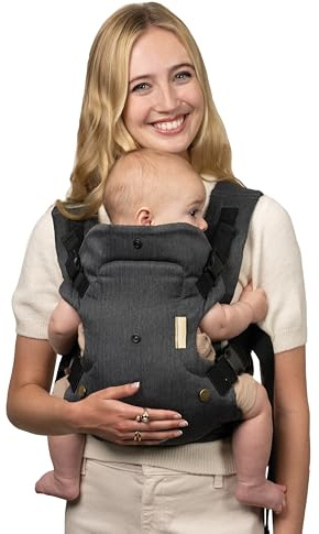 Infantino Flip Luxe 4-In-1 Babytrage, Ergonomisch, Lendenstütze, Premiumstoff, Freihändig, 3,2–16 Kg, Onyx