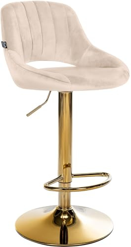 CLP Barhocker höhenverstellbar mit Lehne Milet, Barstuhl gepolstert Samtbezug, Tresenstuhl mit Metallgestell drehbar Farbe Creme Gestell Farbe Gold