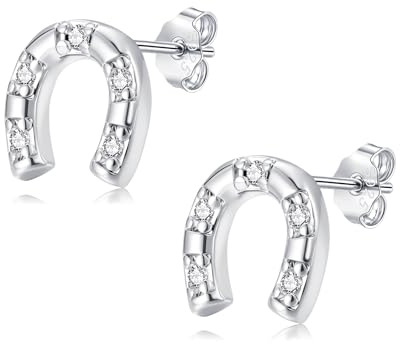Estrellique Ohrstecker Silber 925, Silber Stern/Hufeisen/Kreuz Ohrringe | 925 Sterling Silber Ohrstecker mit AAAAA Cubic Zirkonia, Unisex Klein Knorpel Tragus Ohrringe Stecker für Damen Mädchen