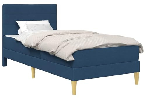 vidaXL Bettrahmen Blau 100 x 200 cm Polyester, Modernes Schlafzimmer-Setup, langlebiges Bettgestell, rechteckige Schaumstoffmatratze, stilvolle Moderne Möbel, bequemer Schlaf
