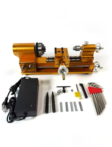 Mini Metall Drehmaschine, Desktop Präzision Mini Drehbank mit 3-Backenfutter Leitspindel Werkzeughalter Reitstock, Kompakt Tischdrehmaschine für Feinbearbeitung