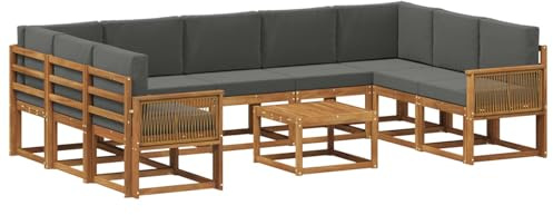 vidaXL Outdoor-Sofagarnitur mit Kissen 10 pcs Natur und Anthrazit, Akazien-Sofa-Set, modernes Outdoor-Sofa, Robustes Gartenmöbel, wetterfest, umbaubar und gemütlich