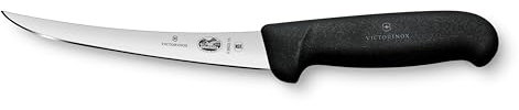 Victorinox Fibrox Ausbeinmesser, Scharfes Küchenmesser für Fleisch und Geflügel, 15 cm, Gebogene Klinge, Steif, Rostfreier Stahl, Schwarz