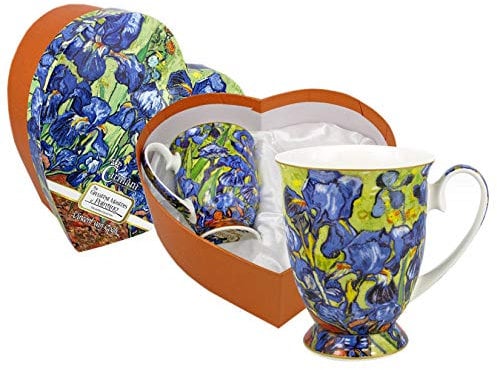 CARMANI - Set von 2 PorzellanBecher für Tee, Kaffee in Geschenk-Box mit Vincent Van Gogh - Iris 380 ml