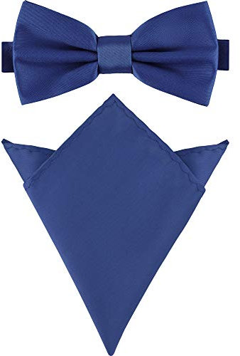 Ladeheid Herren Schmale Fliege & Einstecktuch Set M/P (12cm x 6cm, 22cm x 22cm, Blau2)