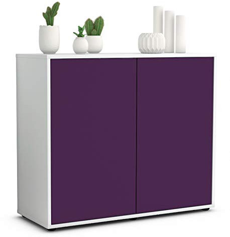 Stil.Zeit Sideboard Blanka, Korpus Weiss matt, Front Aubergine (92x79x35cm) Push-to-Open Technik