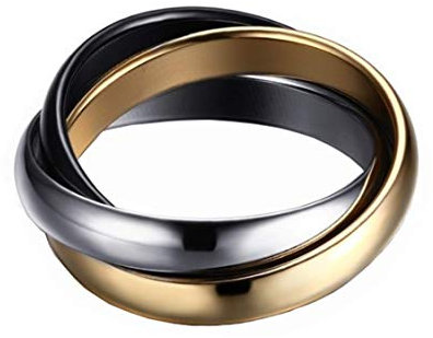 HIJONES Schmuck Damen für Immer Liebes Series Stilvolle Trizyklische Tricolor Ring Schwarz Größe 57 (18.1)