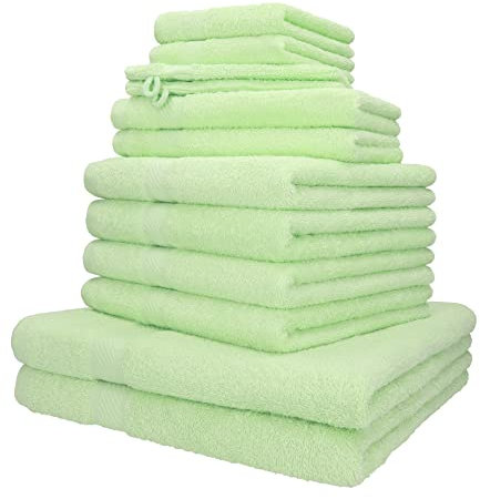 Betz 12-TLG. Handtuch-Set Palermo 100% Baumwolle 2 Liegetücher 4 Handtücher 2 Gästetücher 2 Seiftücher 2 Waschhandschuhe Farbe grün