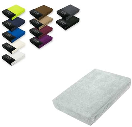 EXKLUSIV HEIMTEXTIL Frottee Spannbettlaken 200 x 220 cm 80% Baumwolle, 20% Polyester Öko - Tex Zertifiziert, Markenqualität, Matratzenhöhe bis 35 cm, Silber