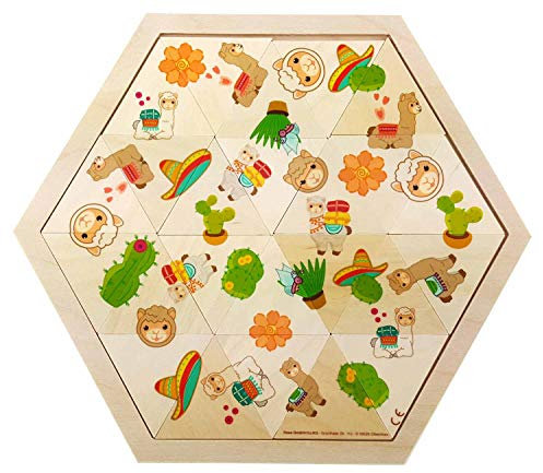 Hess Holzspielzeug 14965 - Mosaik-Legespiel aus Holz in sechseckiger Form mit 24 Teilen, Serie Lama, für Kinder ab 3 Jahren, handgefertigt