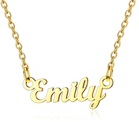 Custom4U Edelstahl Damen Halskette mit Namen Emily Namenskette Gold für Damen/Frauen in Klassische Schrifte Design 45cm+5cm Namenskette für Freundin Mutter Schwester