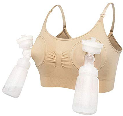 Springcmy Women Hands Free Breast Pump Breast Feeding Pump Pumping Breastpump Maternity Nursing Bra (Nude, XL)