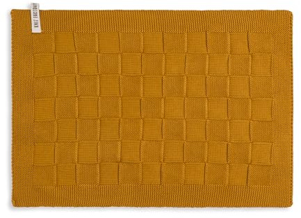 Knit Factory - Tischset Uni - Ocker - 50x30 cm | Gestricktes Tischset - Platzset aus Baumwolle - Platzdekchen - Tischmatte - Tischunterlage - Platzmatte - Blockmuster