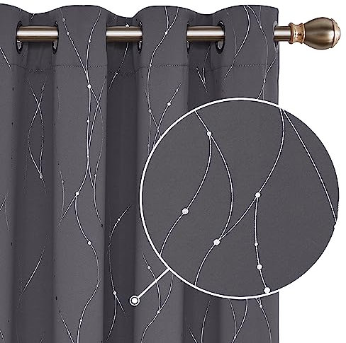 Deconovo Verdunkelungsvorhänge mit Ösen Kälteschutz thermo gegen Kälte Thermogardine Hitzeschutz, Vorhang für Wohnzimmer, Thermogardinen Blickdicht, 214x132 cm(HöhexBreite), Dunkelgrau, 2er Set