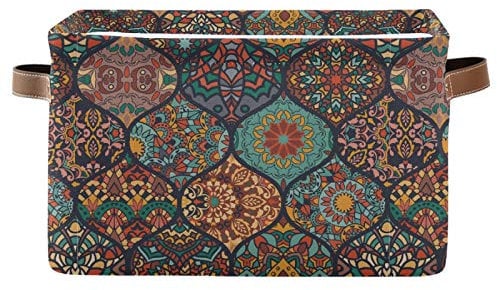 Mnsruu Large Foldable Storage Basket, Colorful Moroccan Style Pattern Fabric Storage Bin Organizer Bag with Handles 15 x 11 x 9.5 inch