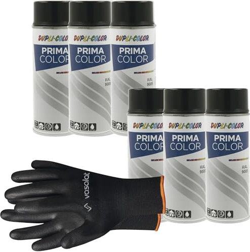 vasalat Dupli-Color Lackspray tiefschwarz matt RAL 9005 - Sprühlack für Metall, Kunststoff und Holz - wetterfeste Sprühfarbe für den Innen- und Außenbereich UV -beständig, 6 Stück