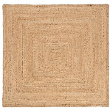 carpetfine Juteteppich Nele Beige handgewebt aus Jute 200x200 cm | Quadratischer Naturfaserteppich im Boho Style für Wohnzimmer, Küche und im Flur