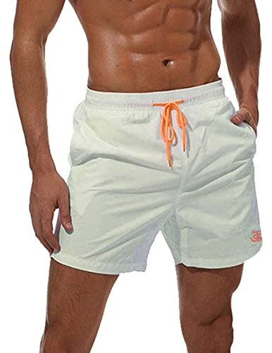JustSun Badehose Herren Badeshorts Herren Kurz Schnelltrocknend Männer Schwimmhose Boardshorts Strandshorts Herren Beachshorts Weiß L