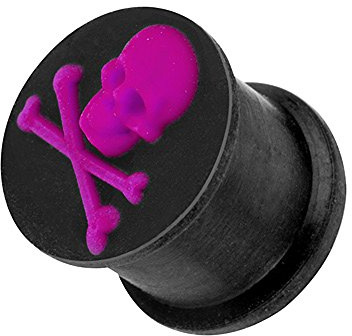 Taffstyle Ohr Plug Flesh Tunnel Piercing Ohrpiercing 3D Silikon Hider mit Totenkopf 6mm Lila