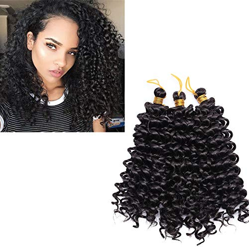 Strähnen Afrikanische Zöpfe, Water Wave Hair Extension – Schwarz Natur – 20,3 cm, einteilig, Häkelzöpfe, gewellt, Braiding Hair Strähnen für Häkelzöpfe, 3 Stück