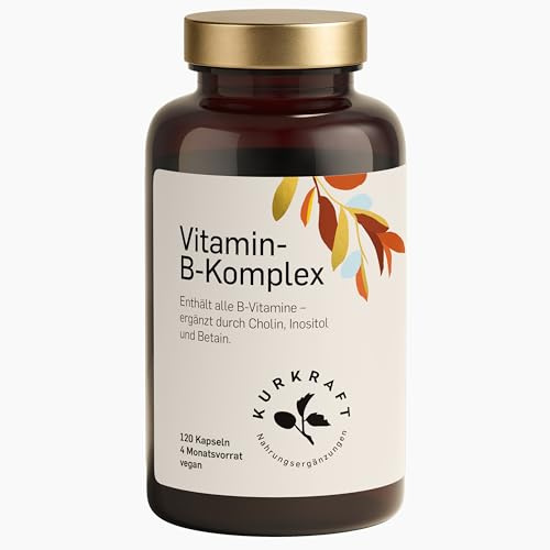 Kurkraft® Vitamin B Komplex bioaktiv Forte mit Kofaktoren - 500 µg Vitamin B12 je Tagesdosis - 120 Kapseln (4 Monate) - Bio-aktive Vitamin B Formen - deutlich höher dosiert als andere Komplexe