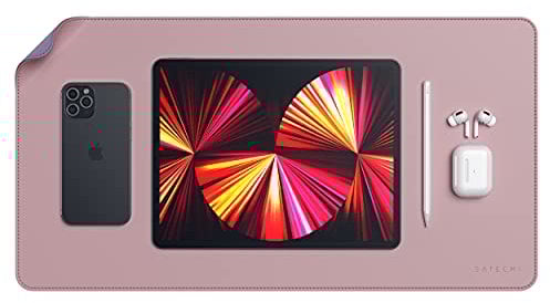 SATECHI Doppelseitige Öko-Leder Schreibtischunterlage – Desk Blotter & Protector – Schreibtischunterlage & Schutz – sicher für lackierte und lasierte Holzoberflächen (Pink/Lila)