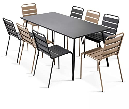Set mit 8 Stühlen aus Metall, Grau und Taupe