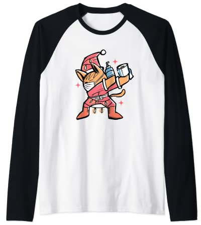Dabbing Weihnachtsmann-Katze, Toilettenpapier und Desinfektionsmittel Raglan