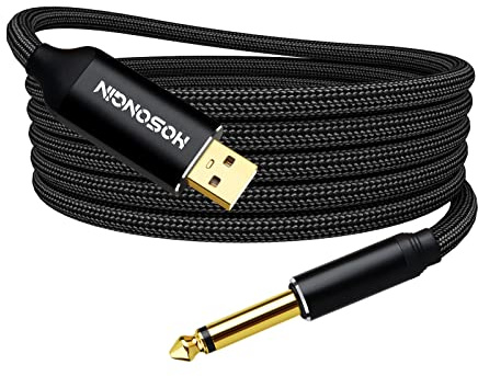 HOSONGIN USB Guitar Cable, Guitar 1/4 Inch TS to Computer USB Interface Cable Adapter for Instruments Recording Singing, Premium Braided Shielding Cable, Length 10FT