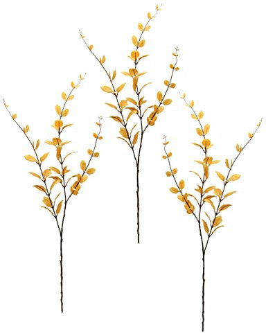 Flair Flower Künstlicher Zweig mit Blätter Blattzweig Kunstblumen Herbstlaub Dekozweig Floristik Deko Blumendeko AST Herbstdeko Kunstzweig Dekoast Pflanzen Eukalyptus, ca. 100x12x5 cm, Orange